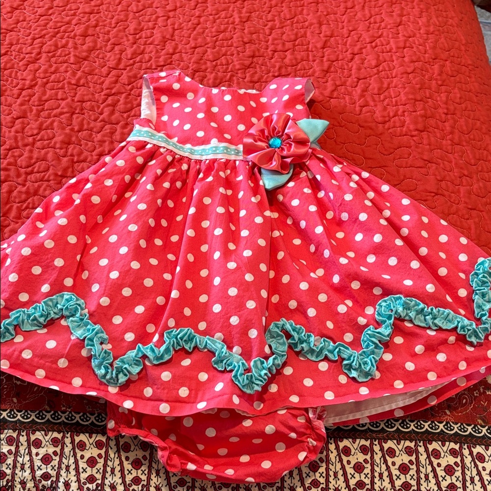 Rare Editions Polka Dot Dress with Ruffle Accents
